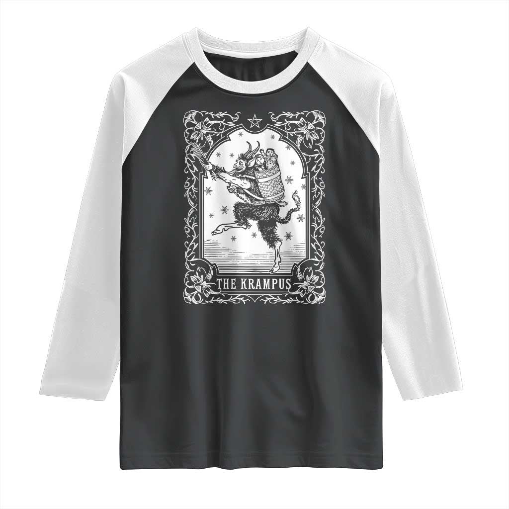 Christmas Krampus Raglan Shirt Pagan Yule Nordic Xmas Krampus Evil Tarot Card - Wonder Print Shop