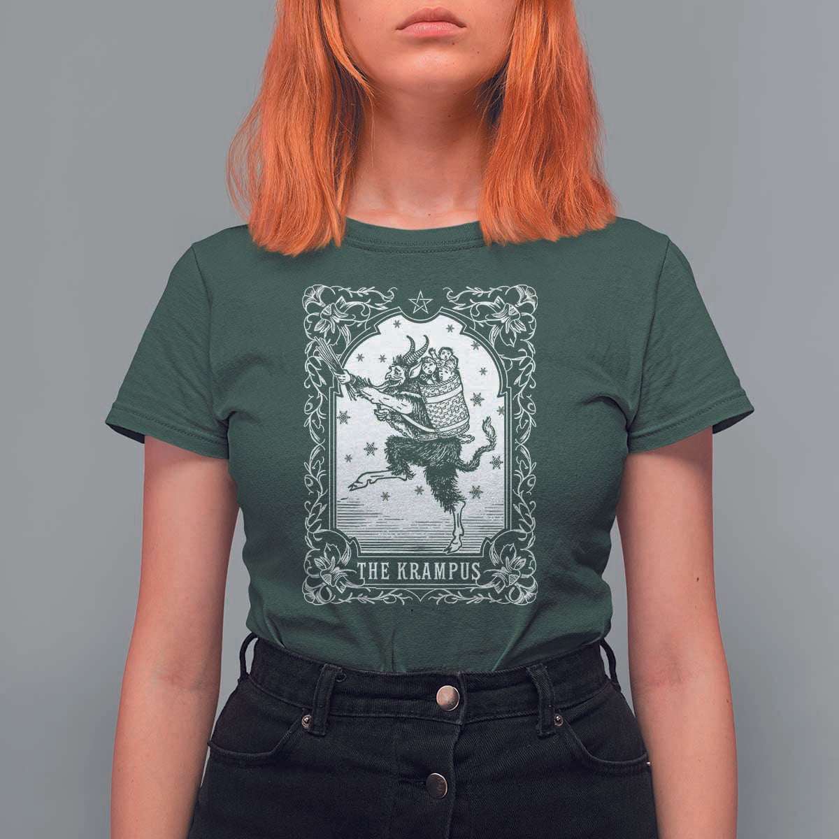 Christmas Krampus T Shirt For Women Pagan Yule Nordic Xmas Krampus Evil Tarot Card - Wonder Print Shop