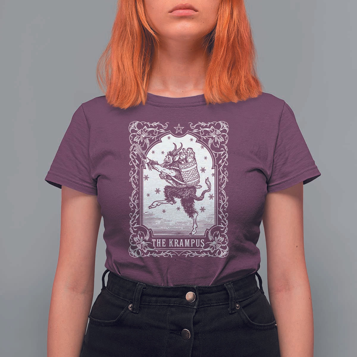 Christmas Krampus T Shirt For Women Pagan Yule Nordic Xmas Krampus Evil Tarot Card - Wonder Print Shop