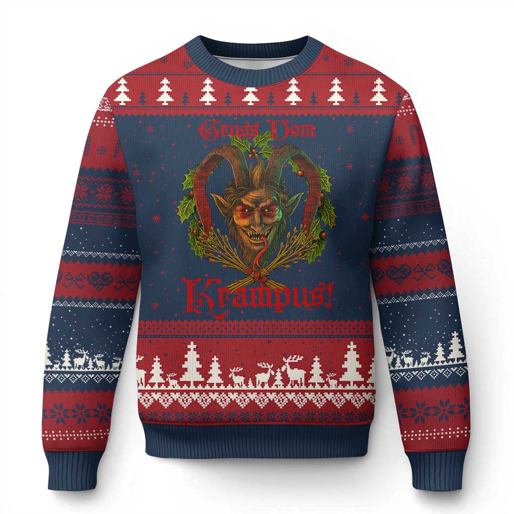 Nordic Xmas Krampus Ugly Christmas Sweater Gruss Vom Krampus Pagan Yule Xmas - Wonder Print Shop