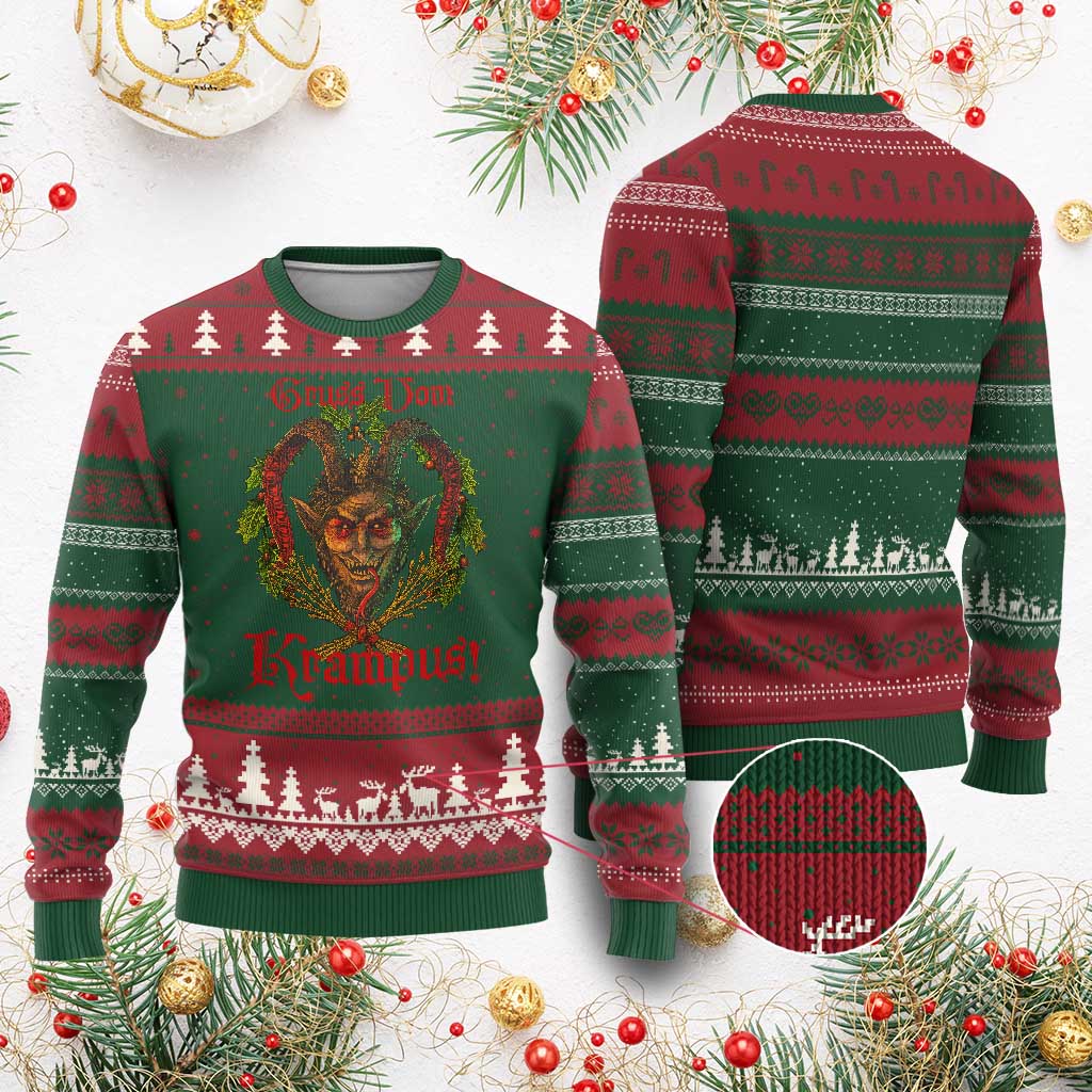 Nordic Xmas Krampus Ugly Christmas Sweater Gruss Vom Krampus Pagan Yule Xmas - Wonder Print Shop