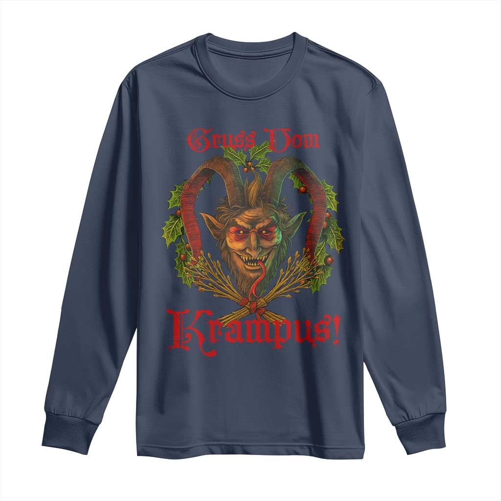 Nordic Christmas Krampus Long Sleeve Shirt Gruss Vom Krampus Pagan Yule Xmas - Wonder Print Shop