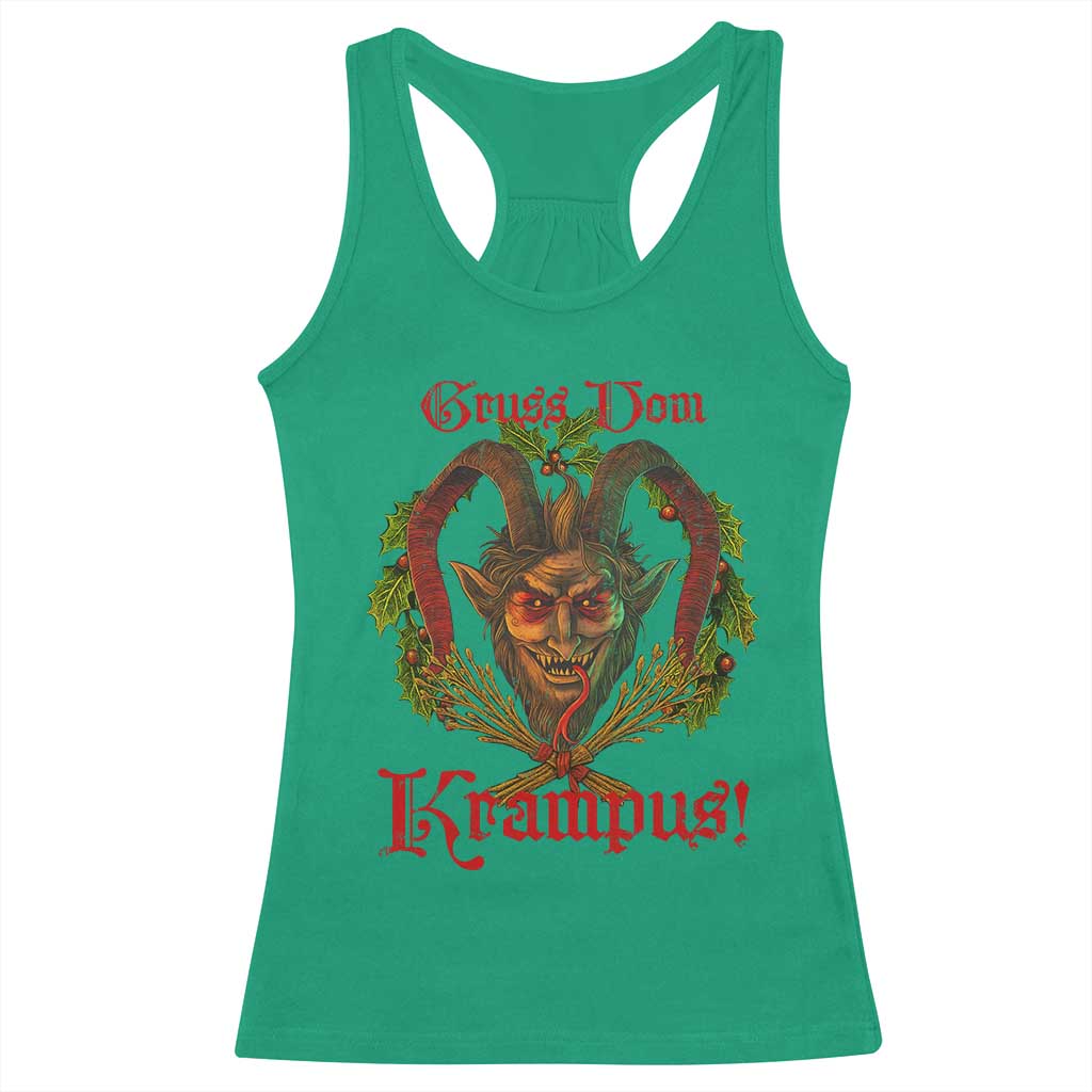 Nordic Christmas Krampus Racerback Tank Top Gruss Vom Krampus Pagan Yule Xmas - Wonder Print Shop