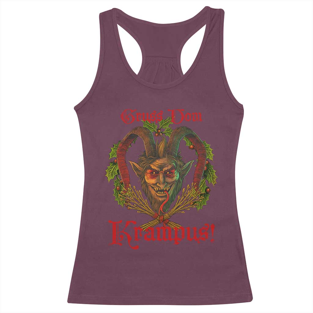 Nordic Christmas Krampus Racerback Tank Top Gruss Vom Krampus Pagan Yule Xmas - Wonder Print Shop
