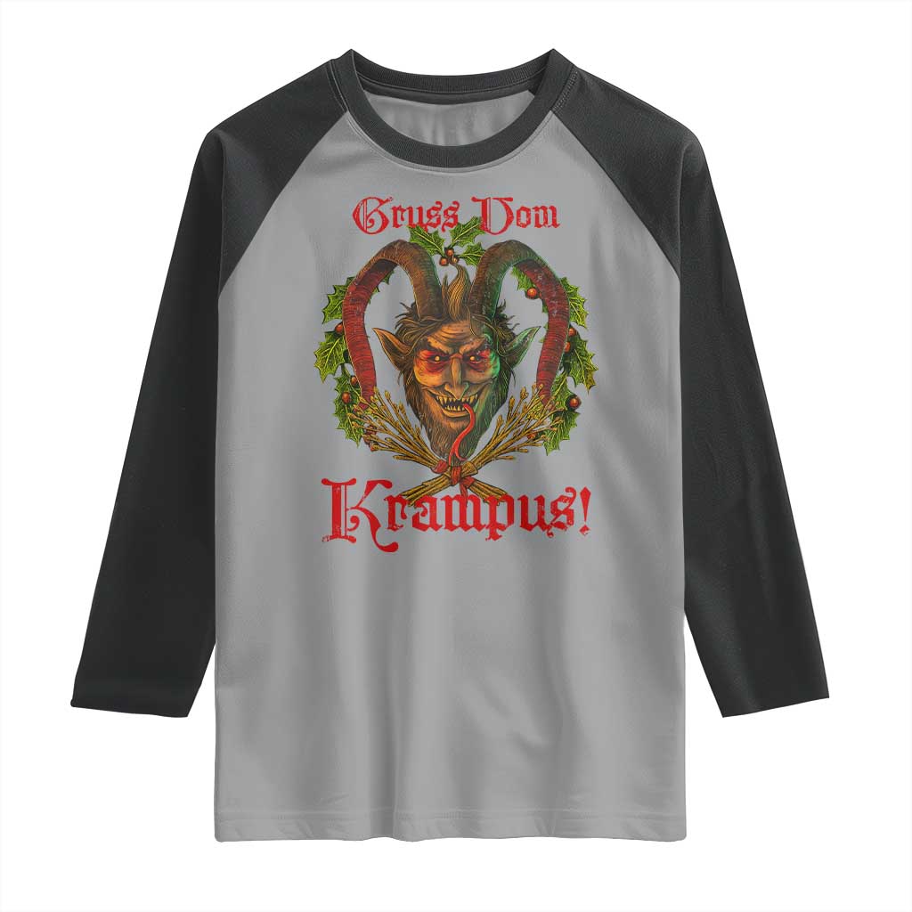 Nordic Christmas Krampus Raglan Shirt Gruss Vom Krampus Pagan Yule Xmas - Wonder Print Shop