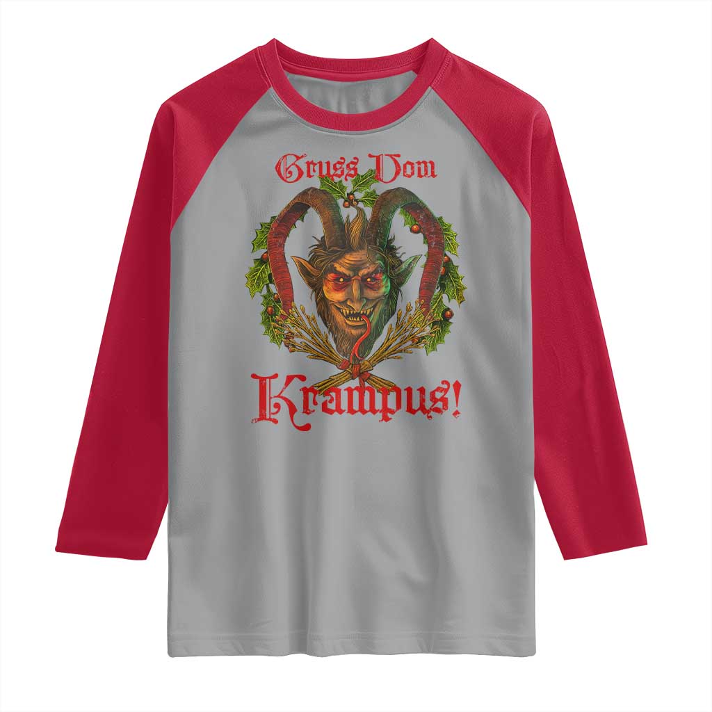 Nordic Christmas Krampus Raglan Shirt Gruss Vom Krampus Pagan Yule Xmas - Wonder Print Shop