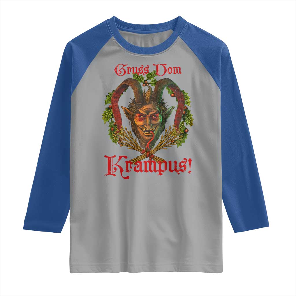 Nordic Christmas Krampus Raglan Shirt Gruss Vom Krampus Pagan Yule Xmas - Wonder Print Shop