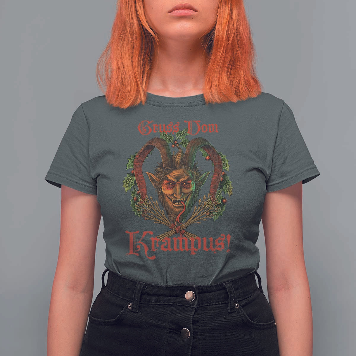Nordic Christmas Krampus T Shirt For Women Gruss Vom Krampus Pagan Yule Xmas - Wonder Print Shop