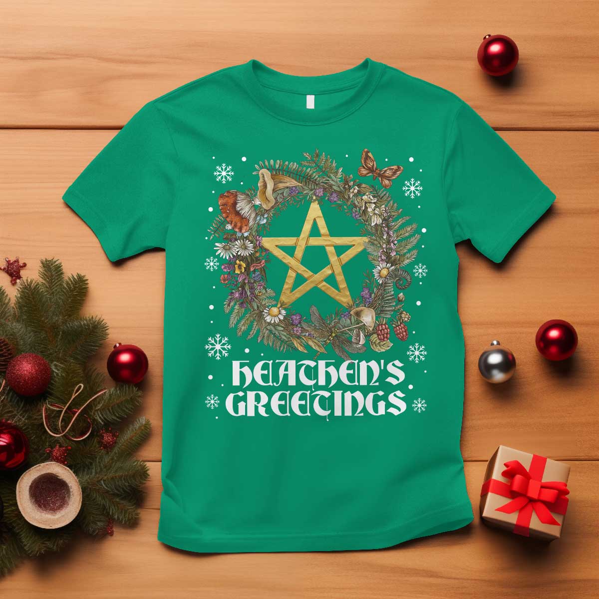 Heathens Greeting T Shirt Pagan Christmas Wreath Yule Holiday - Wonder Print Shop
