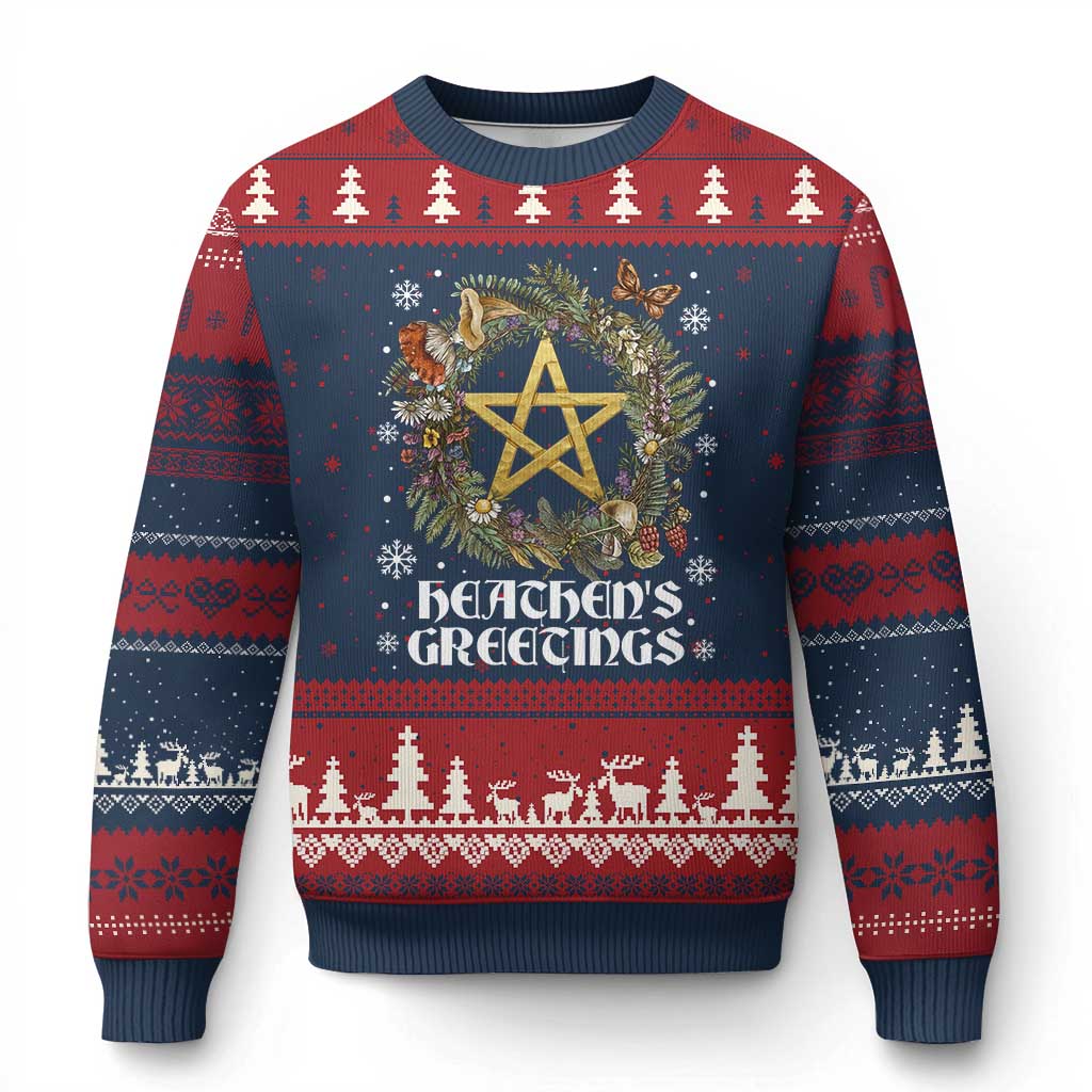 Heathens Greeting Ugly Christmas Sweater Pagan Xmas Wreath Yule Holiday - Wonder Print Shop