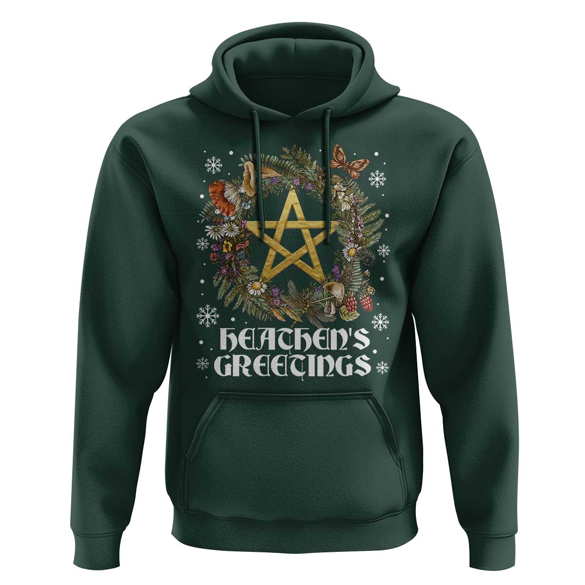 Heathens Greeting Hoodie Pagan Christmas Wreath Yule Holiday - Wonder Print Shop
