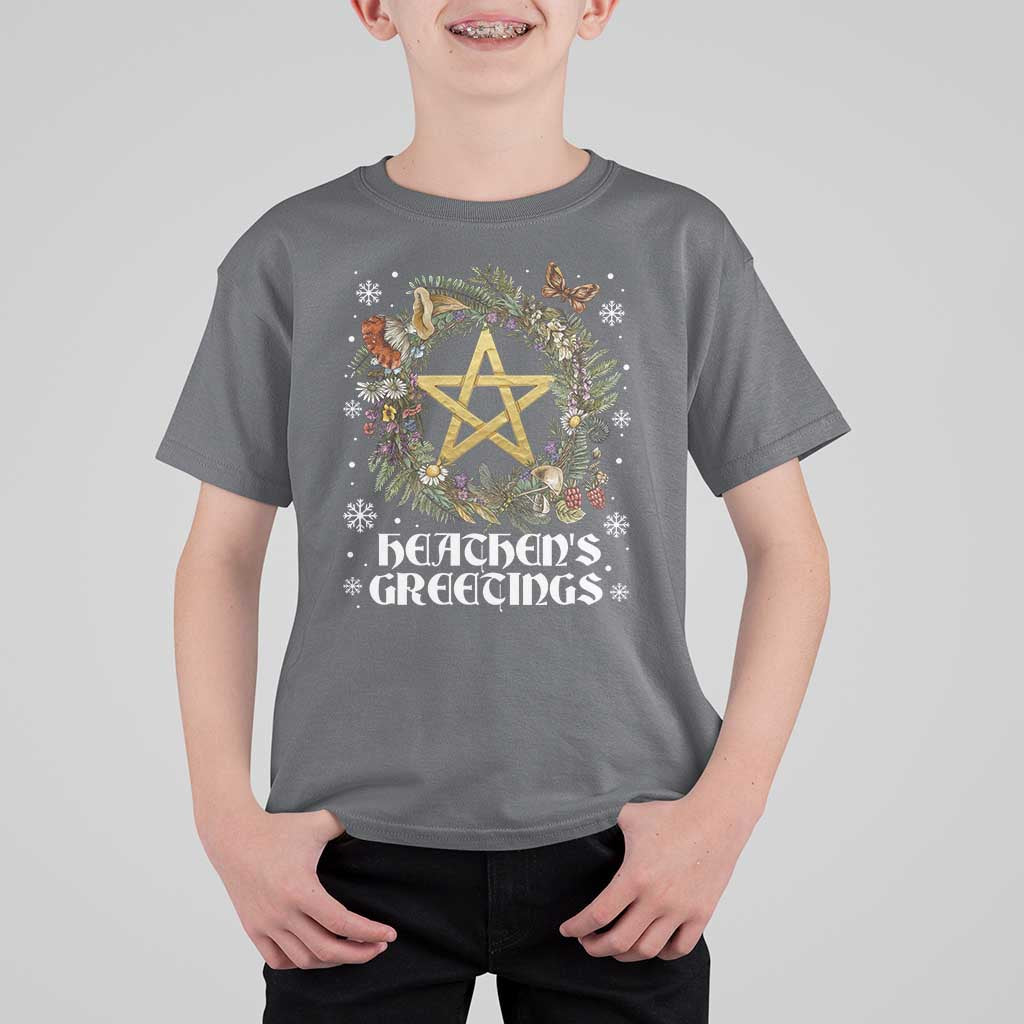 Heathens Greeting T Shirt For Kid Pagan Christmas Wreath Yule Holiday - Wonder Print Shop