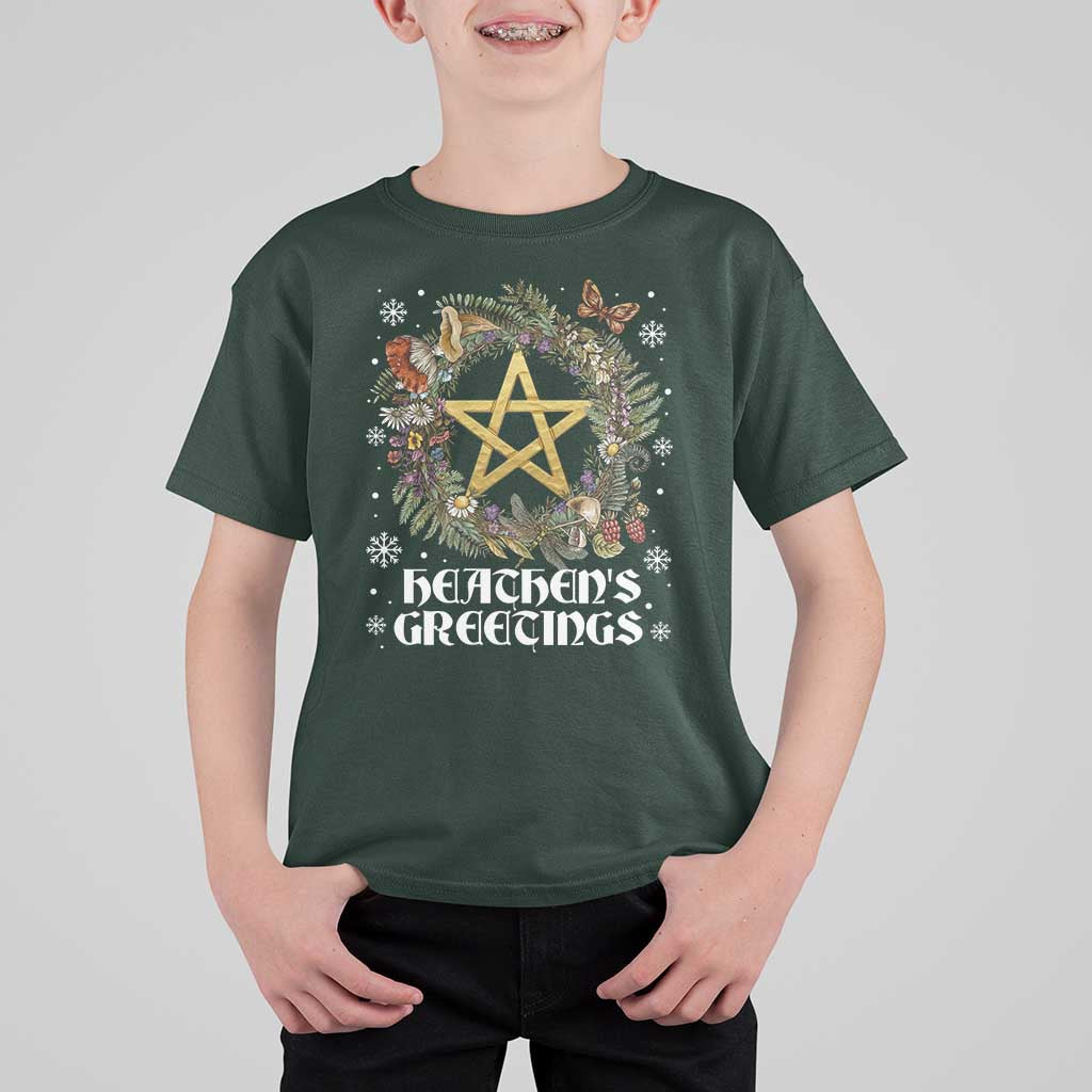 Heathens Greeting T Shirt For Kid Pagan Christmas Wreath Yule Holiday - Wonder Print Shop