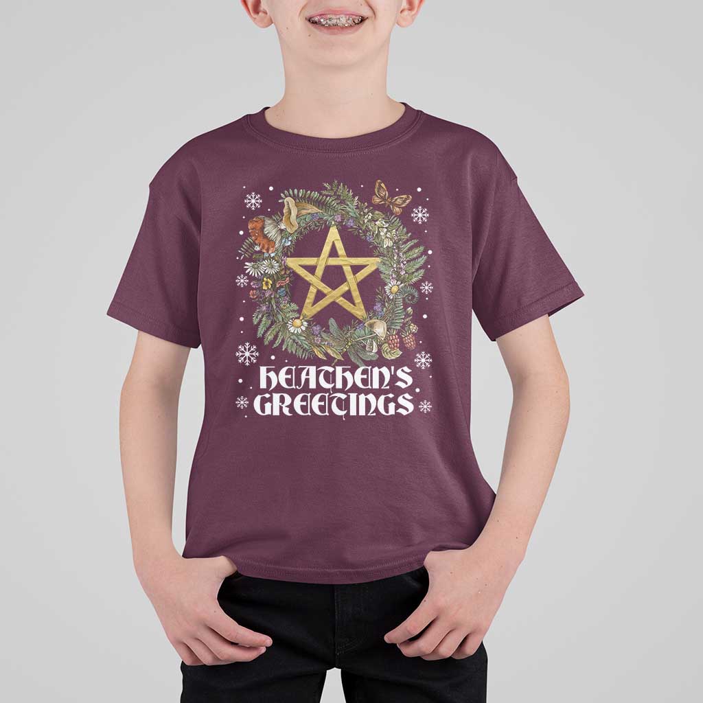 Heathens Greeting T Shirt For Kid Pagan Christmas Wreath Yule Holiday - Wonder Print Shop