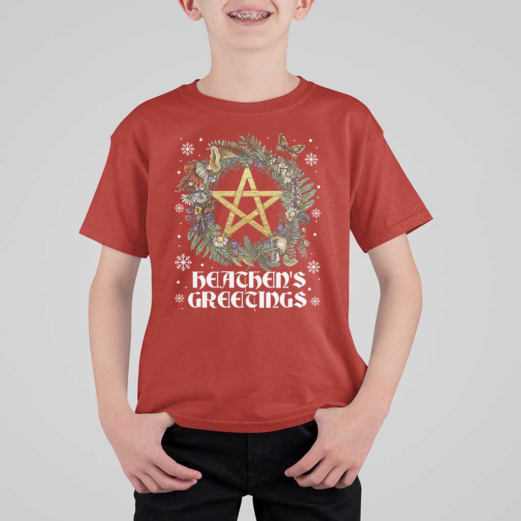 Heathens Greeting T Shirt For Kid Pagan Christmas Wreath Yule Holiday - Wonder Print Shop