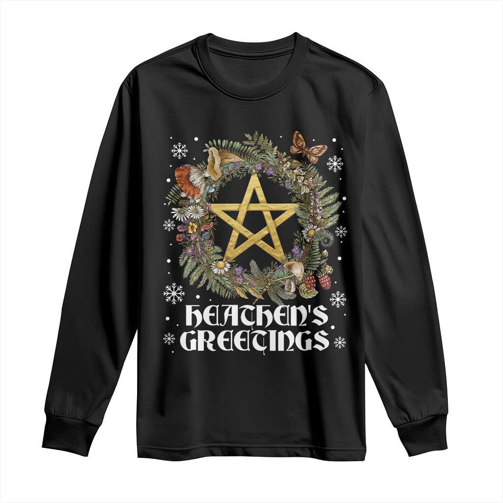 Heathens Greeting Long Sleeve Shirt Pagan Christmas Wreath Yule Holiday - Wonder Print Shop