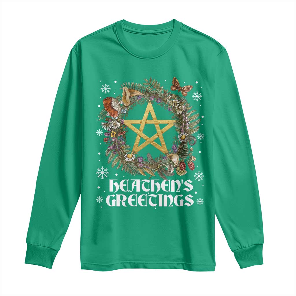 Heathens Greeting Long Sleeve Shirt Pagan Christmas Wreath Yule Holiday - Wonder Print Shop