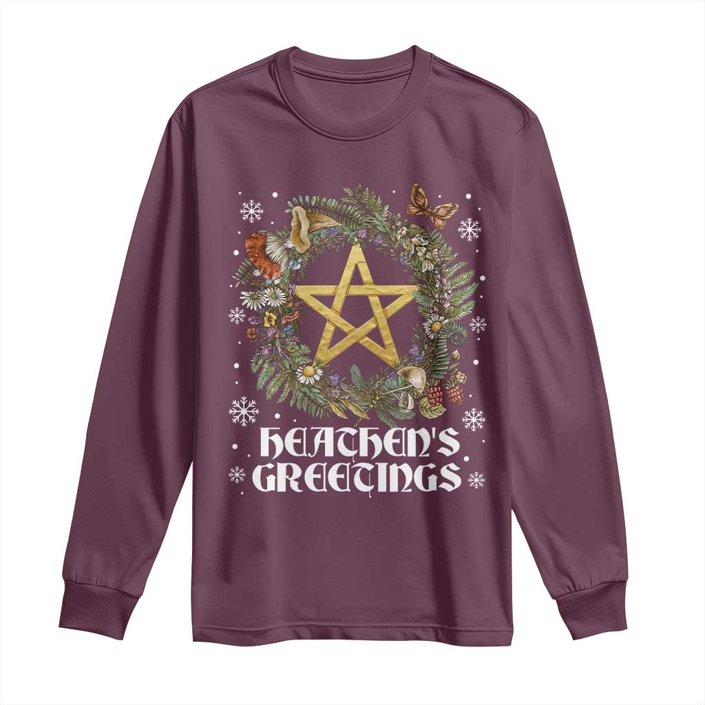 Heathens Greeting Long Sleeve Shirt Pagan Christmas Wreath Yule Holiday - Wonder Print Shop