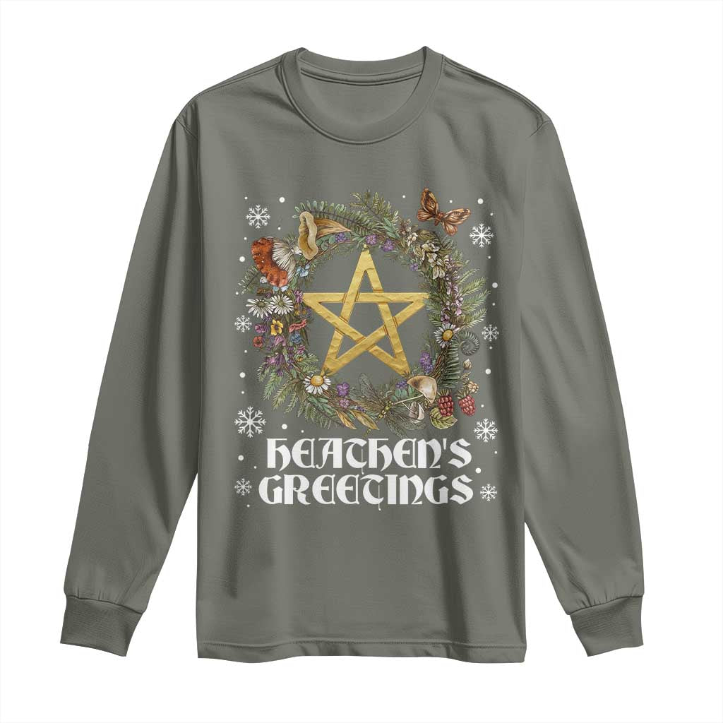 Heathens Greeting Long Sleeve Shirt Pagan Christmas Wreath Yule Holiday - Wonder Print Shop