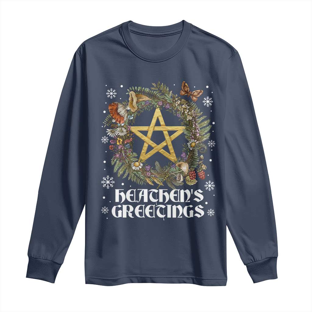 Heathens Greeting Long Sleeve Shirt Pagan Christmas Wreath Yule Holiday - Wonder Print Shop