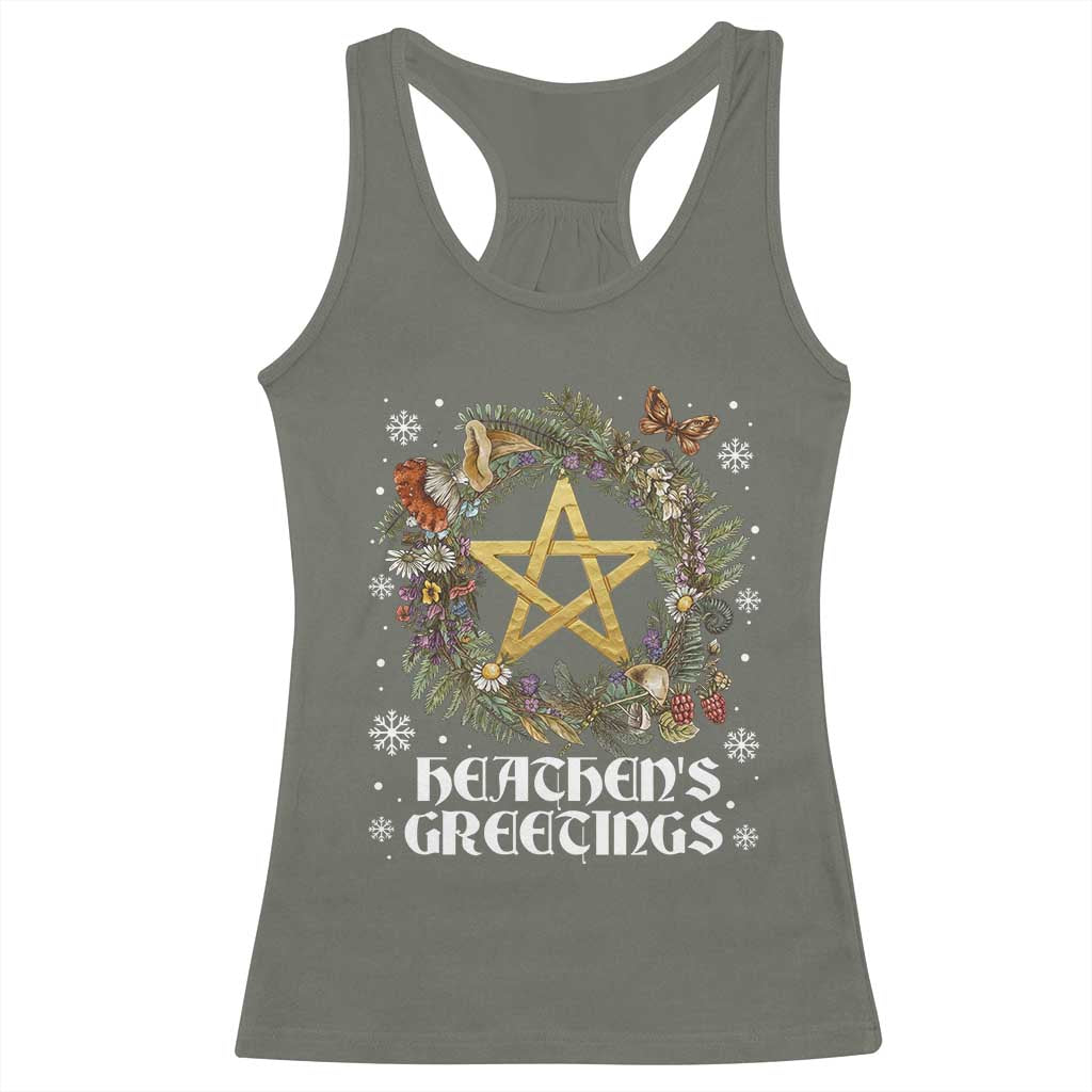 Heathens Greeting Racerback Tank Top Pagan Christmas Wreath Yule Holiday - Wonder Print Shop