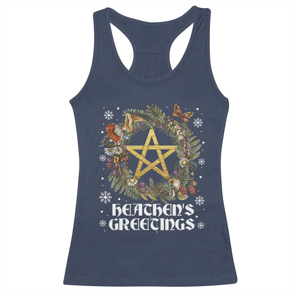 Heathens Greeting Racerback Tank Top Pagan Christmas Wreath Yule Holiday - Wonder Print Shop