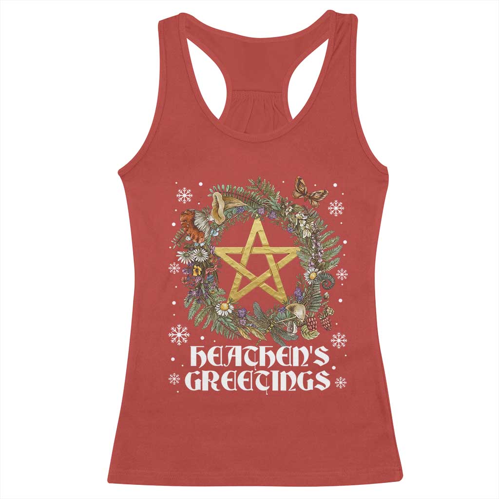 Heathens Greeting Racerback Tank Top Pagan Christmas Wreath Yule Holiday - Wonder Print Shop