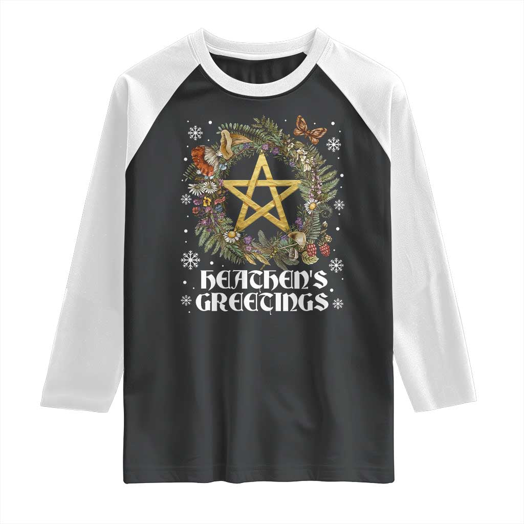 Heathens Greeting Raglan Shirt Pagan Christmas Wreath Yule Holiday - Wonder Print Shop