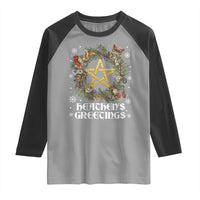 Heathens Greeting Raglan Shirt Pagan Christmas Wreath Yule Holiday - Wonder Print Shop
