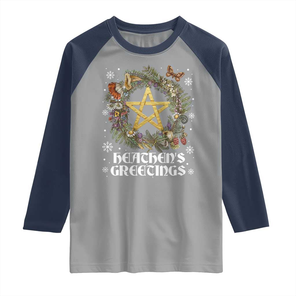Heathens Greeting Raglan Shirt Pagan Christmas Wreath Yule Holiday - Wonder Print Shop