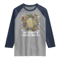 Heathens Greeting Raglan Shirt Pagan Christmas Wreath Yule Holiday - Wonder Print Shop