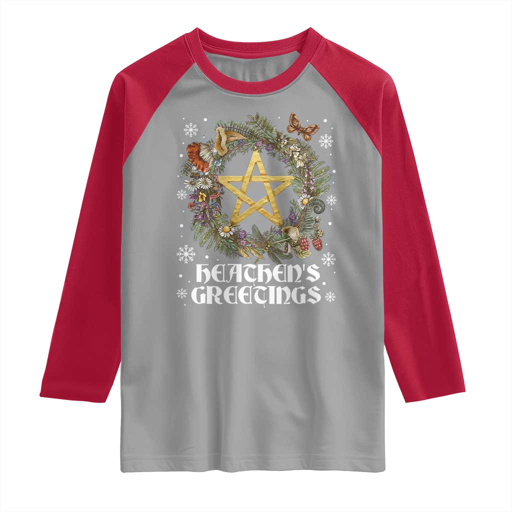 Heathens Greeting Raglan Shirt Pagan Christmas Wreath Yule Holiday - Wonder Print Shop