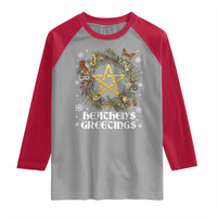 Heathens Greeting Raglan Shirt Pagan Christmas Wreath Yule Holiday - Wonder Print Shop