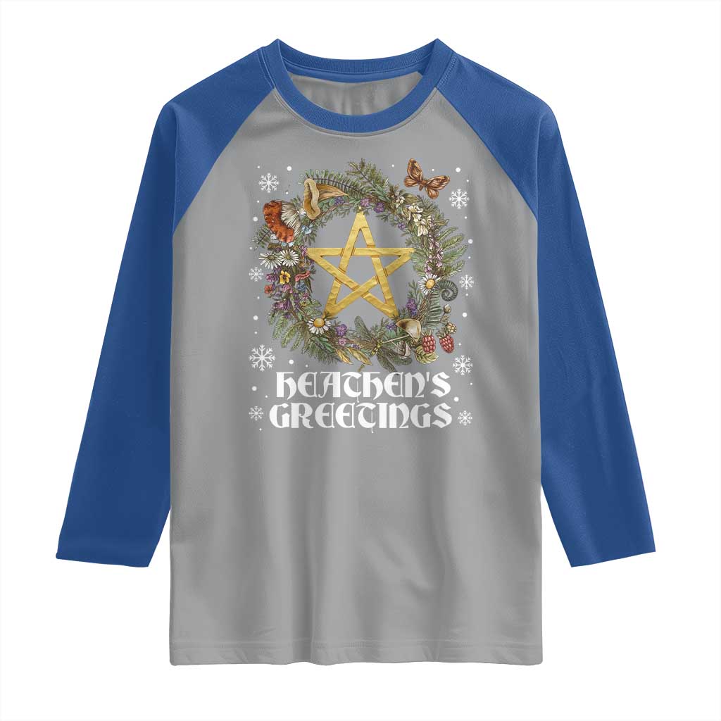 Heathens Greeting Raglan Shirt Pagan Christmas Wreath Yule Holiday - Wonder Print Shop