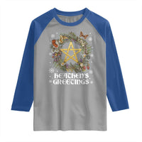 Heathens Greeting Raglan Shirt Pagan Christmas Wreath Yule Holiday - Wonder Print Shop