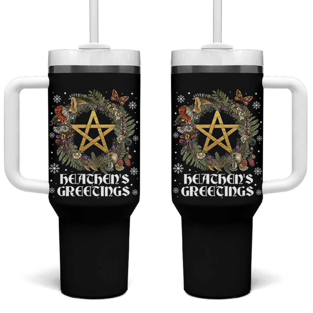 Heathens Greeting Tumbler With Handle Pagan Christmas Wreath Yule Holiday - Wonder Print Shop