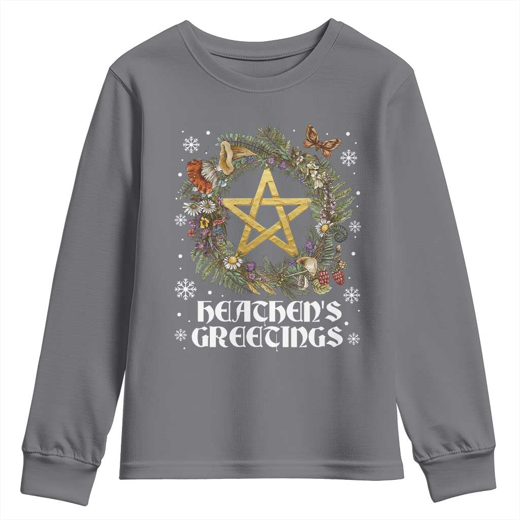 Heathens Greeting Youth Sweatshirt Pagan Christmas Wreath Yule Holiday - Wonder Print Shop