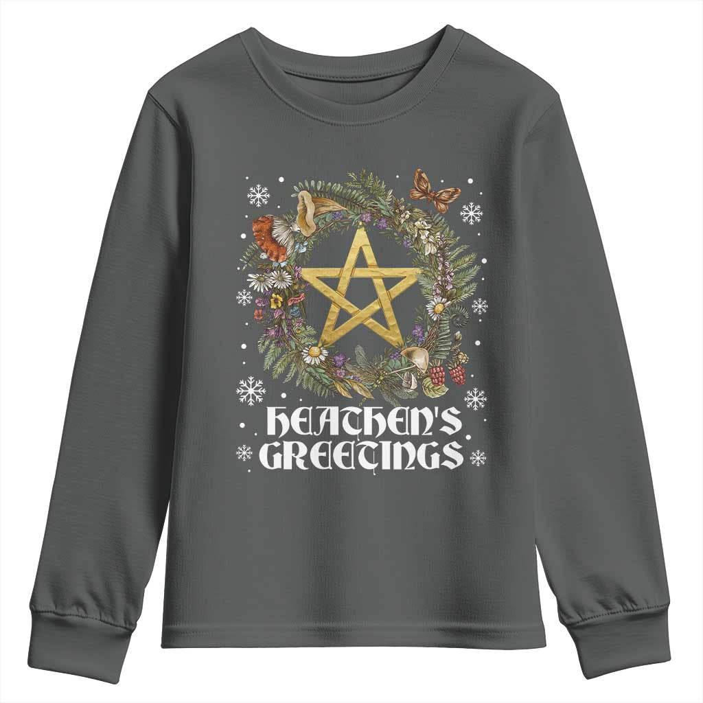 Heathens Greeting Youth Sweatshirt Pagan Christmas Wreath Yule Holiday - Wonder Print Shop