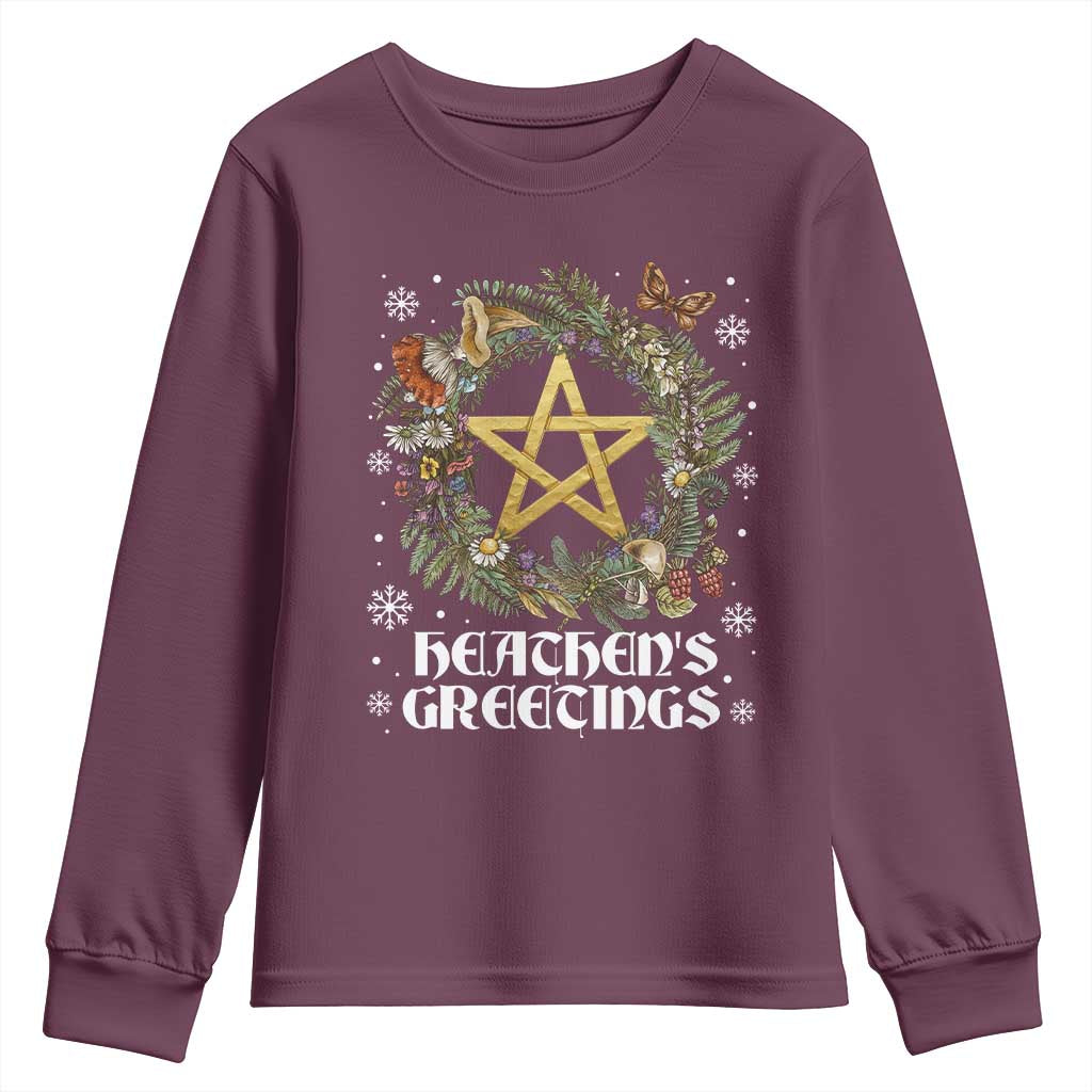 Heathens Greeting Youth Sweatshirt Pagan Christmas Wreath Yule Holiday - Wonder Print Shop