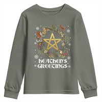 Heathens Greeting Youth Sweatshirt Pagan Christmas Wreath Yule Holiday - Wonder Print Shop