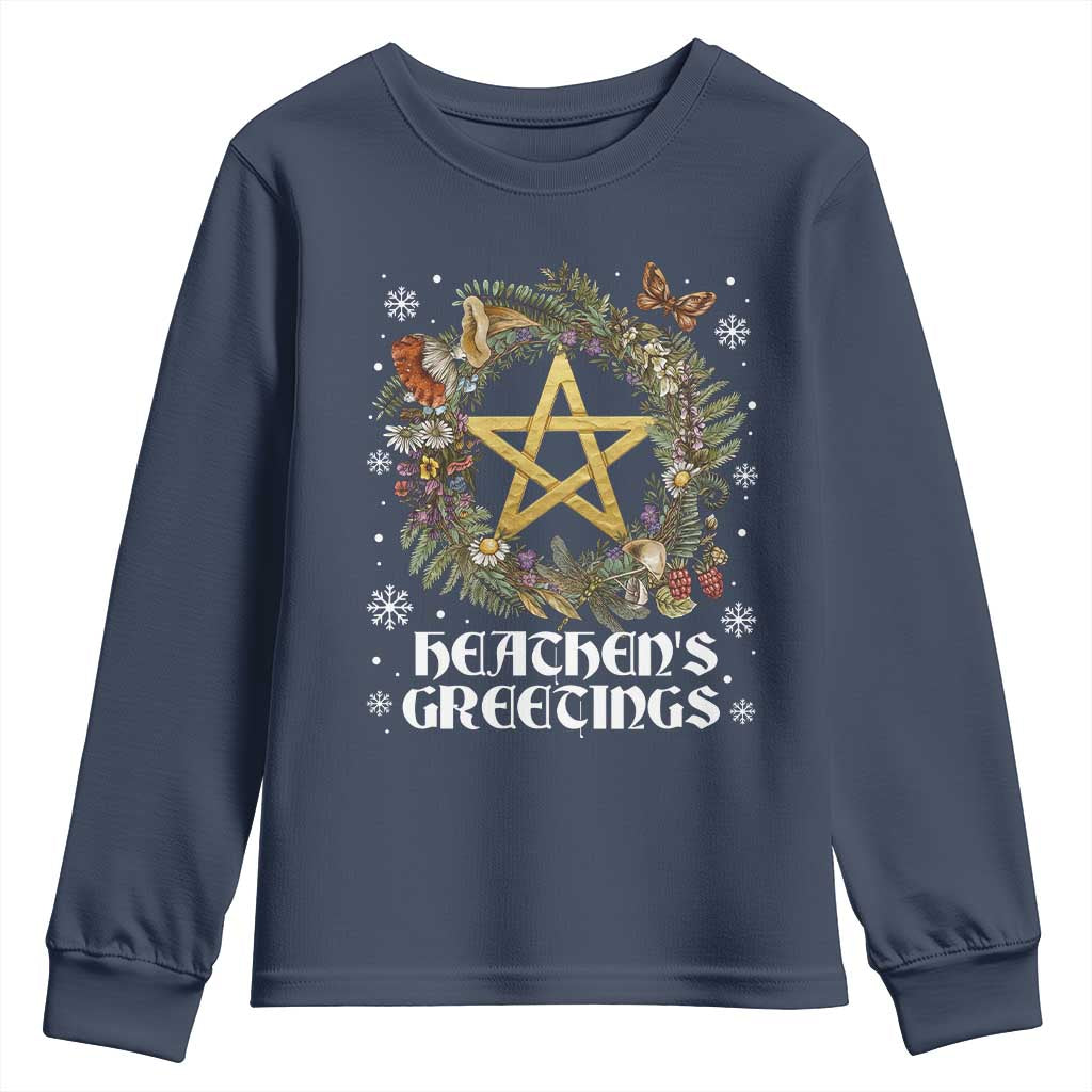 Heathens Greeting Youth Sweatshirt Pagan Christmas Wreath Yule Holiday - Wonder Print Shop