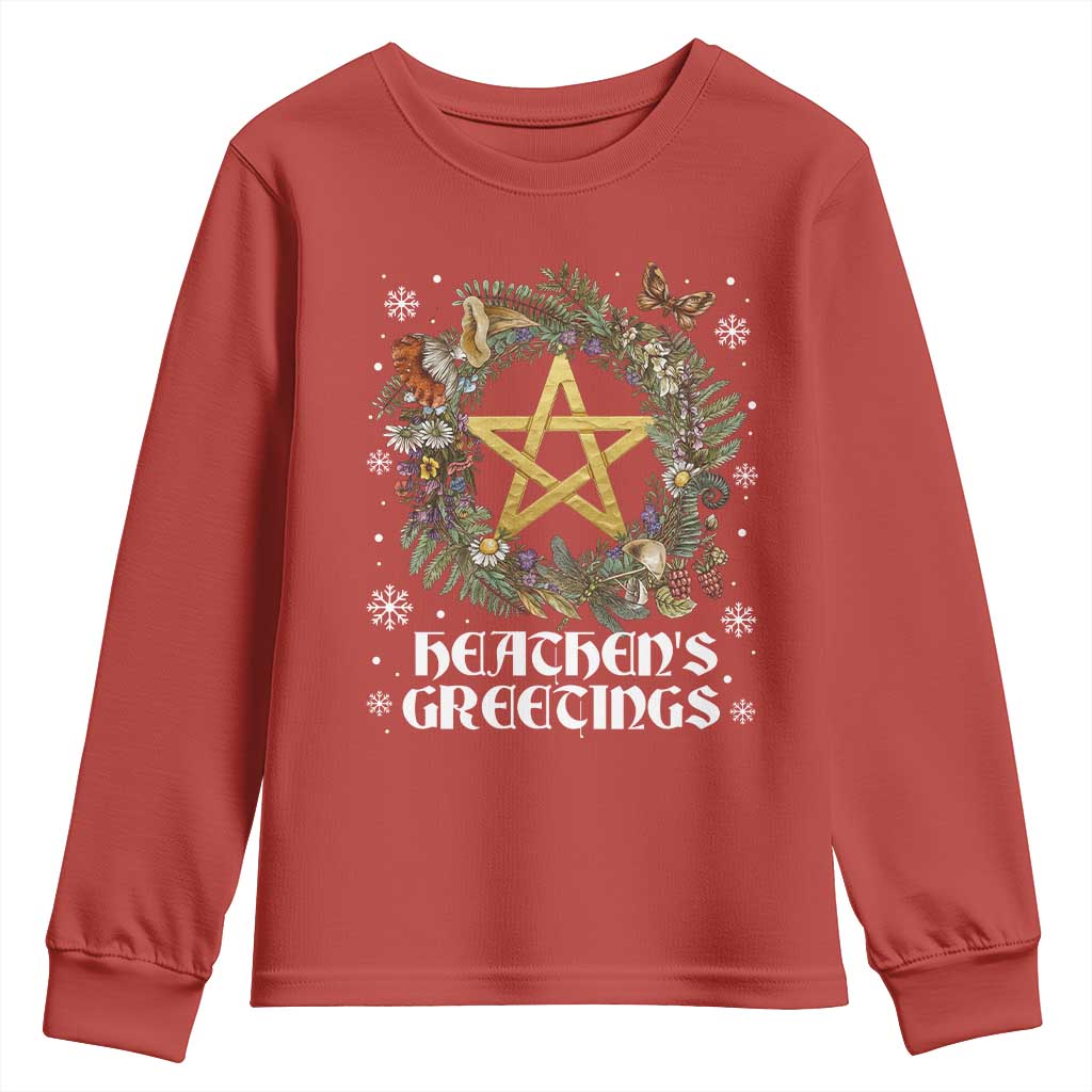 Heathens Greeting Youth Sweatshirt Pagan Christmas Wreath Yule Holiday - Wonder Print Shop