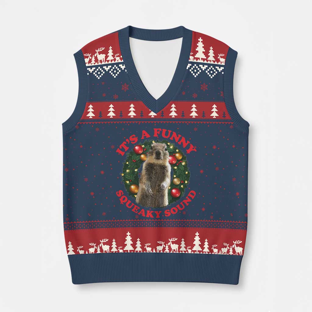 Funny Xmas Vacation Squirrel Movie V-Neck Knit Sweater Vest It Is A Funny Squeaky Sound Xmas Wreath - Wonder Print Shop