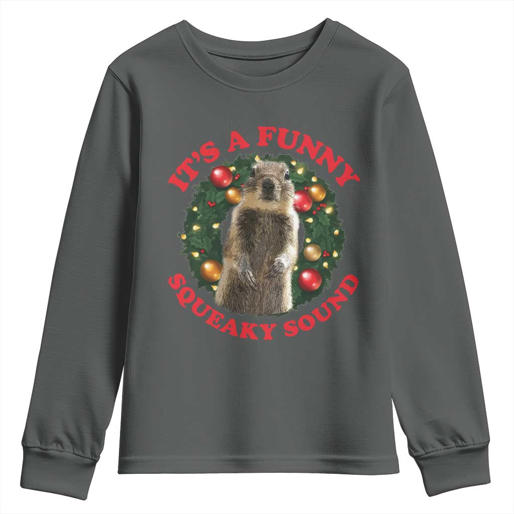 Funny Christmas Vacation Squirrel Movie Youth Sweatshirt It Is A Funny Squeaky Sound Xmas Wreath - Wonder Print Shop