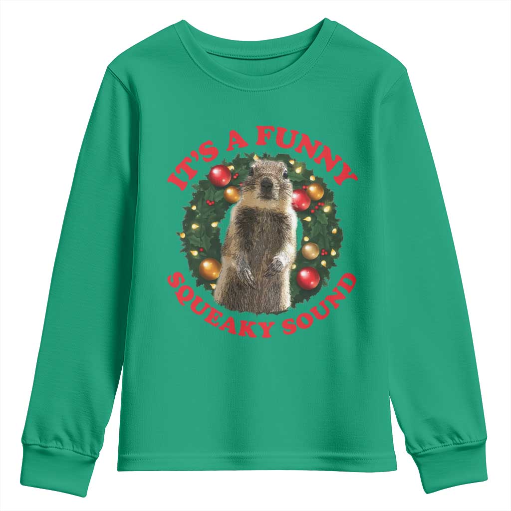 Funny Christmas Vacation Squirrel Movie Youth Sweatshirt It Is A Funny Squeaky Sound Xmas Wreath - Wonder Print Shop