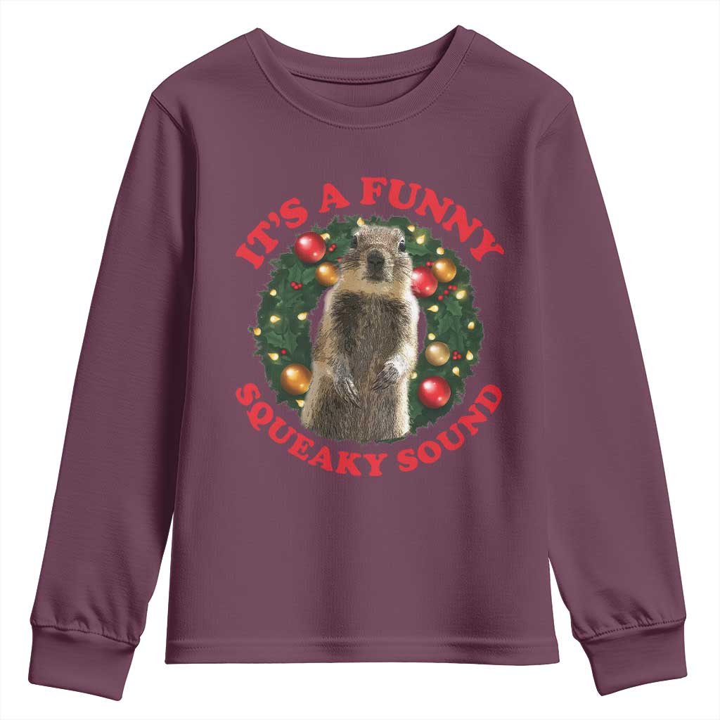 Funny Christmas Vacation Squirrel Movie Youth Sweatshirt It Is A Funny Squeaky Sound Xmas Wreath - Wonder Print Shop