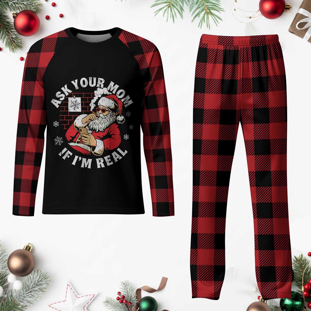 Funny Christmas Santa Ask Your Mom If I Am Real Plaid Pajama Set Dirty Xmas Santa Mom - Wonder Print Shop