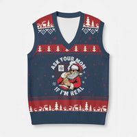 Funny Xmas Santa Ask Your Mom If I Am Real V-Neck Knit Sweater Vest Dirty Xmas Santa Mom - Wonder Print Shop