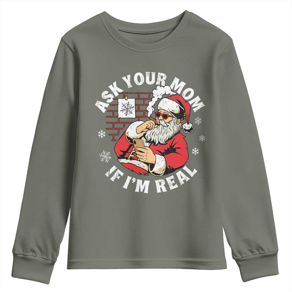 Funny Christmas Santa Ask Your Mom If I Am Real Youth Sweatshirt Dirty Xmas Santa Mom - Wonder Print Shop