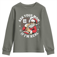 Funny Christmas Santa Ask Your Mom If I Am Real Youth Sweatshirt Dirty Xmas Santa Mom - Wonder Print Shop